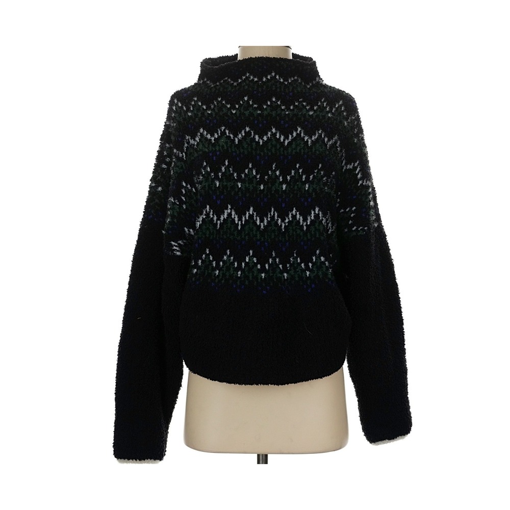 Pilcro Anthropologie Fair Isle Sweater Womens Size S Black Fuzzy Quiet Luxury